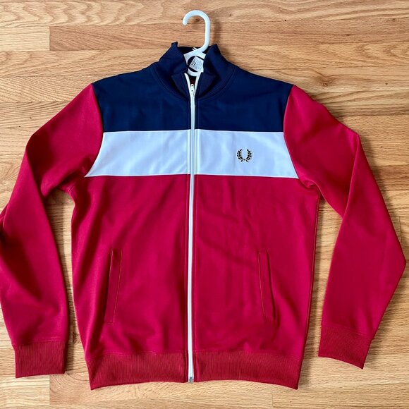 FRED PERRY Red White Blue Track Jacket size: M NWT New With Tags - Picture 1 of 4